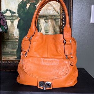 B. Makowsky Radiant Orange Soft Leather Shoulder Hobo